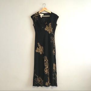 Black Chiffon Midi Dress with Large-scale Print